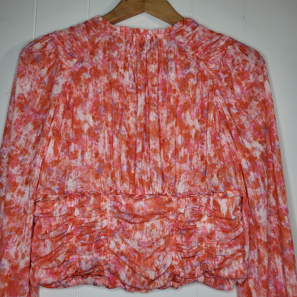 Anthropologie Pink and Orange Abstract Button-Front Blouse - Picture 6 of 12